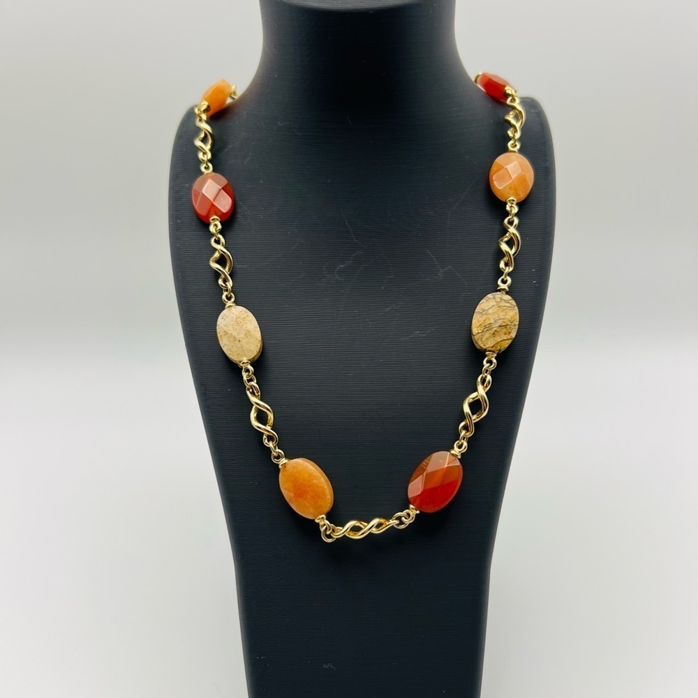Monet Gold Tone Necklace w/ Mixed Gemstone Beads 17” Vintage